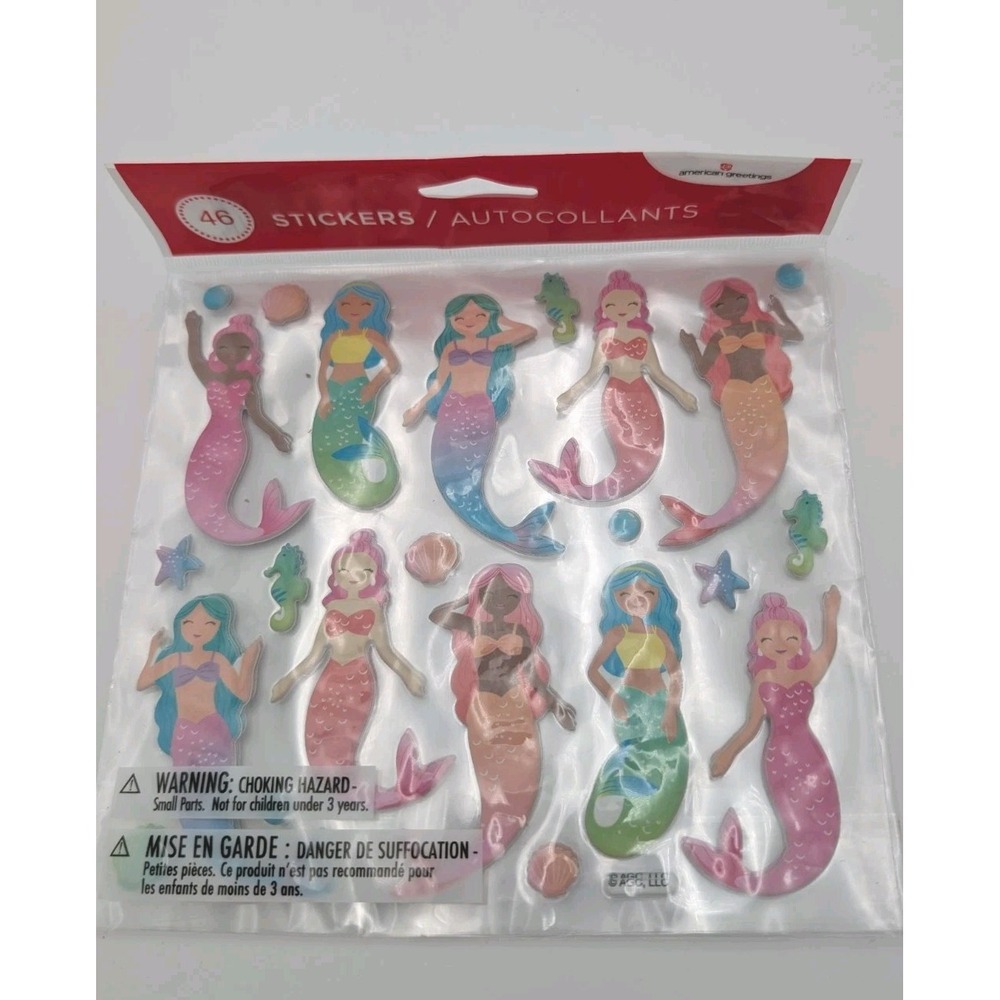 American Greetings Stickers foam mermaid shells seahorses 46 ct